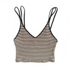 Forever 21 Black and Tan Striped Crop V-Neck Tank Top Women's Size Medium Sz M